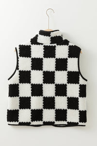 Black Checkered Sherpa Vest