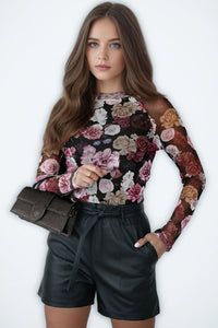 Pink Mesh Floral Long Sleeve Top
