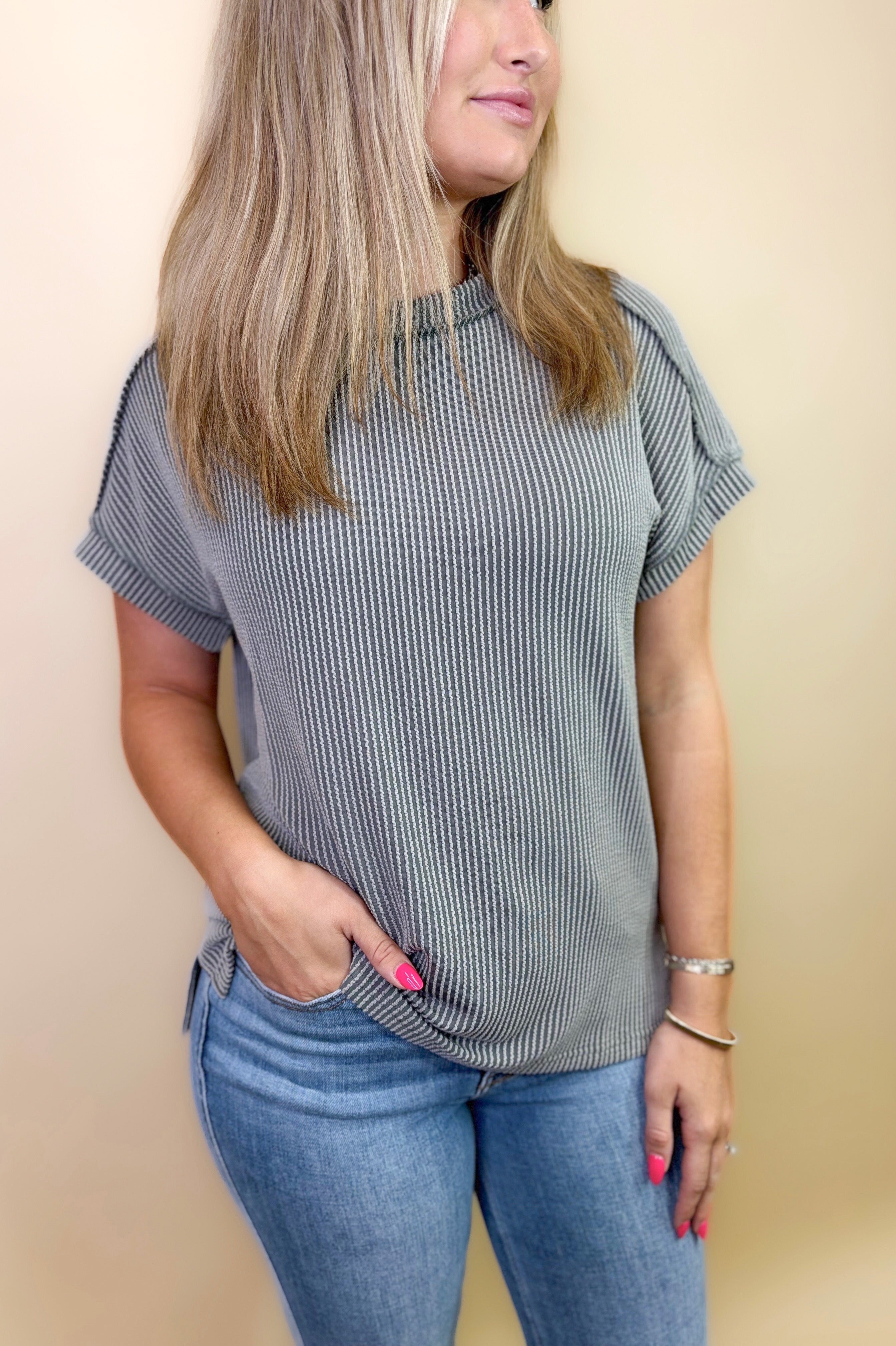 Brea Ribbed Top in Grey