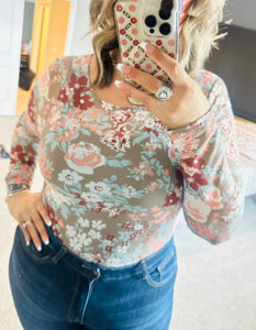 Floral Print Mesh Top