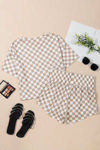 Tan Checkered Skort Set